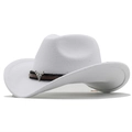 Chapeau de cowboy blanc en feutre avec boucle tête de taureau en métal et ruban - Blanc