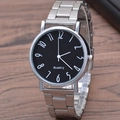 Men's quartz watch with black dial and silver stainless steel strap on wooden desk - Type B Black Dial