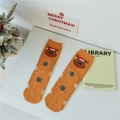 Chaussettes de Noël en polaire corail orange avec motifs d'élan et de flocons - Taille unique / Élan Jaune