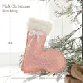 Calza di Natale rosa glitterata con bordo in pelliccia sintetica bianca e fiocchetto - Calza di Natale Grande Rosa