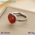 Anello minimalista in acciaio inossidabile placcato oro 18K con intarsio in turchese rosso - US 6 / Stile Intarsiato con Cuore Rosso (Acciaio KR108062-GC)