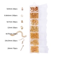 Golden DIY jewelry making kit with lobster clasps, ear hooks and jump rings in a plastic box - 7-Grid Gold Findings Box