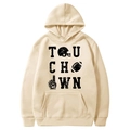 Apricot fleece hoodie with Touchdown graphic print, drawstring hood and kangaroo pocket - Apricot-Touchdown