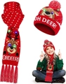 Ensemble de Noël tricoté à LED pour enfants avec écharpe renne et bonnet rouge - Ensemble Bonnet & Écharpe Renne Rouge