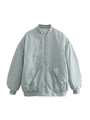 Detail of light blue bomber jacket with metallic zipper closure and ribbed knit cuffs - XS / Silver