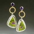 Pendientes bohemios con amatistas y colgantes triangulares de piedra natural - Plateado