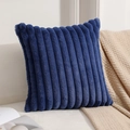 Dark blue ribbed plush pillow cover on a beige sofa, minimalist home decor accessory - Navy Blue
