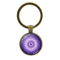 Bronze keychain featuring purple mandala pattern under a glass dome pendant - Style 4 / Antique Bronze