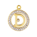 Macro detail of gold-plated pendant featuring letter D design with sparkling crystal border - Gold (KLJ2726-Z)