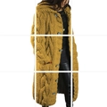 Detailed knit texture of a long mustard yellow cable knit cardigan with large buttons - 4XL / Ginger Yellow