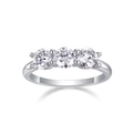 Macro view of silver three-stone ring with round brilliant cut moissanite accents - Silver (R13574-5.0mm)