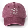 Vintage washed burgundy cotton baseball cap with DOG MOM embroidery and paw print - One Size / Burgundy