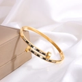 【150-4】double Hammer Black And White Diamond-studded Bangle