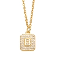 Gold rectangular pendant necklace with pave cubic zirconia and initial B charm - Letter B