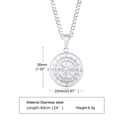 Silberne Kompass Halskette aus Edelstahl mit Maßangaben und Materialeigenschaften - Stahl Anhänger + 60CM Gliederkette