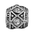 Silver owl alloy charm bead with hollow design and sparkling crystal accents - Hollow Vintage Round Bead