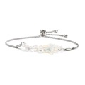 Detail of adjustable silver box chain bracelet with natural white crystal stones - Steel & Opal Style