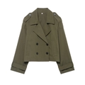 Army green double-breasted short trench coat with long sleeves and epaulets design - S / Army Green