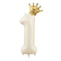 40-inch cream number 1 foil balloon with golden crown for baby first birthday party deco - Number 1