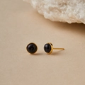 Blue sandstone stud earrings with 18k gold plating and round natural stone setting - Starry Blue