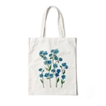 White canvas tote bag with elegant blue floral print and green leaves for daily use - Style Y-Blue Inflorescence