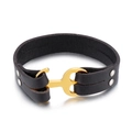 Pulsera de cuero negro trenzado con cierre de ancla dorada y remaches de plata - Cuero Negro Dorado (KB62344)