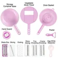 Rosa Multifunktions-Gemüseschneider-Set aus Weizenstroh mit Abtropfkorb und 5 Klingen - 12er-Set / Nordisches Rosa