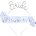 Silver Bride To Be tiara and white satin sash set for bachelorette party accessories - Rhinestone Headband and Satin Sash / Silver & White