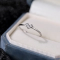 Minimalist S925 sterling silver heart ring with white zircon in a jewelry box - White Gold