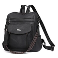 Fashionable black PU backpack with fringe charm and patterned strap on white background - Black (0377#)