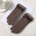 Gants d'hiver marron foncé en daim pour femme avec fonction écran tactile et polaire - Taille unique / Daim Synthétique Nœud-Marron Foncé