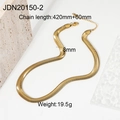 Golden 8mm wide snake bone chain necklace made of durable stainless steel in 420mm length - Flat Gold Snake Chain / Gold