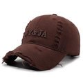 Casquette vintage marron foncé effet usé avec broderie NY&JA et détails de bords effilochés - Réglable / Café