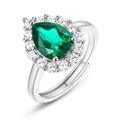 Verstellbarer S925 Silberring mit birnenförmigem Smaragd und Zirkonia-Umrandung - Birnenförmiger Hauptstein / Einstellbar Offen