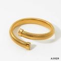Minimalistisches vergoldetes Feder-Manschettenarmband im Tubogas-Stil mit Textur - Goldenes Armband (A1029)