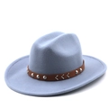 Cappello fedora in feltro di lana grigio-azzurro con fascia in cuoio e fibbia in metallo - M (56-58cm) / Grigio chiaro