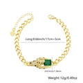 Gold-tone Cuban link bracelet with green zircon leopard head and 17cm+5cm extension - Gold + Clear Stone (Style 3)