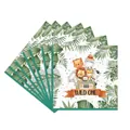 Cartoon jungle animal theme party napkins with Wild One watercolor giraffe and lion prints - Series 2 Animal Napkins