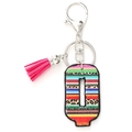 Rainbow and leopard print letter O keychain with pink tassel on white background - Letter Q