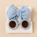 Kids flower sunglasses and light blue bow headband set on a display card - Light Blue 2-Piece Set (#4)