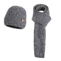 Three-piece winter knit set including grey cable-knit hat and scarf with leather label - 2-Piece Set (Hat+Scarf) / Mixed Black Grey