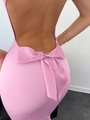 Pink backless maxi dress featuring a large decorative bow on the back waistline - Pink