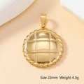 Detailed close-up of a 22mm golden round leaf heart pendant with quilted texture - Grid Round-159