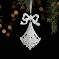 White glitter Christmas bow ornament with bells, festive decor size 12cm by 7cm - Bow Pendant Style 2