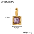 Detailed view of 18K gold plated square purple zircon pendant measuring 1.3cm by 0.7cm - Deep purple
