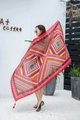 Ethnic style red beach shawl scarf with geometric prints and tassels for women - Emerald-Red Base Multicolor Ethnic Geometric Tassel / 180cm