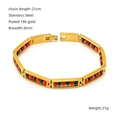 Unique beaded titanium steel bracelet in gold finish with red and black accents - Gold Bracelet - Red + Black