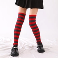 Striped knit leg warmers in vibrant red and green pattern for festive party styling - One Size / 50cm Red and Green