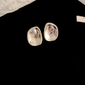 Minimalist irregular geometric silver stud earrings with a polished concave pebble design - 105# Silver Needle-Silver-Irregular-Organic Shape