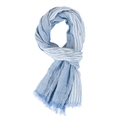 Men's casual blue and white pinstripe scarf with fringed edges and soft texture - Light Blue